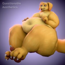  1:1 3_toes 3d_(artwork) 4_fingers absurd_res anthro belly big_belly bird_dog blender_(artwork) blender_cycles_(artwork) blue_eyes canid canine canis digital_media_(artwork) domestic_dog feet fingers golden_retriever hi_res huge_belly huge_thighs hunting_dog labrador male mammal obese on_bottom overweight questionable_aesthetics_(artist) retriever simple_background sitting solo tail thick_thighs toes watermark wide_hips yellow_body 