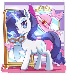  2016 absurd_res aura blue_eyes cat_eye_glasses cbreturn clothing cutie_mark equid equine eyeshadow eyewear female feral friendship_is_magic glasses hair hasbro hat headgear headwear hi_res horn long_hair makeup mammal mirror my_little_pony mythological_creature mythological_equine mythology purple_hair rarity_(mlp) smile solo unicorn 