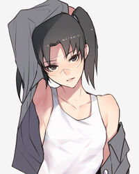  amasawa_yuuko arm_behind_head armpits ban!_(bansankan) bare_shoulders black_eyes black_hair breasts commentary dennou_coil female goggles highres looking_at_viewer off_shoulder parted_lips photoshop_(medium) solo tank_top twintails 