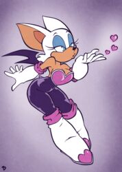  anthro armwear bat blowing_kiss boots breasts cleavage clothed clothing elbow_gloves female footwear gloves handwear heart_symbol hi_res knee_boots knee_highs leaning leaning_forward legwear mammal membrane_(anatomy) membranous_wings puckered_lips roger_bacon rouge_the_bat sega solo sonic_the_hedgehog_(series) wings 