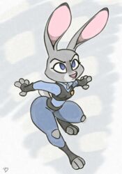  anthro badge clothing disney female fingerless_gloves footwear gloves handwear hi_res judy_hopps lagomorph leporid mammal police police_uniform rabbit roger_bacon solo thick_thighs toeless_footwear uniform zootopia 