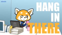  2018 aggretsuko ailurid animated anthro black_eyes clothing computer desk electronics english_text female fur furniture laptop mammal mkmaffo open_mouth red_panda retsuko sanrio signature solo surprised_expression table text wide_eyed 