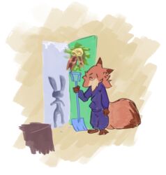  alpha_channel anthro canid canine ciwi clothing disney door duo female fluffy fox hi_res holidays humor judy_hopps lagomorph leporid male mammal neck_tuft nick_wilde pajamas rabbit red_fox shovel snow_shovel tools true_fox tuft winter_coat wreath zootopia 