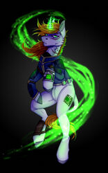  black_background clothing cutie_mark ears_up equid equine fallout fallout_equestria fan_character female feral glowing glowing_eyes hasbro heroin-burn hi_res horn littlepip magic mammal microsoft my_little_pony mythological_creature mythological_equine mythology pip-boy simple_background solo unicorn uniform wrist_computer 