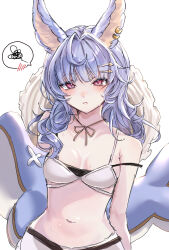  bikini blue_hair blush breasts cleavage collarbone erune granblue_fantasy highres ichuka medium_breasts navel red_eyes swimsuit tikoh tikoh_(summer) 