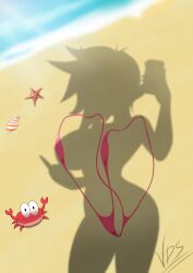  beach breasts crab dressed_shadow_(meme) female highres holding holding_phone implied_nudity large_breasts meme ocean original phone pink_slingshot_swimsuit pointy_ears reina_(vdrawstuff) shell signature slingshot_swimsuit solo starfish swimsuit vdrawstuff 