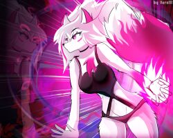  anthro aura bangs bare_shoulders big_breasts big_tail black_choker black_jewelry black_necklace body_fur breasts canid canine cherry_blossom cherry_blossom_tree cherry_tree choker clothing facial_markings female fire flower fox fruit_tree fur groin hair hair_between_eyes head_markings hi_res jewelry long_hair mammal markings mouth_closed multicolored_hair navel necklace pink_eyes pink_inner_ear plant portrait prunus_(flower) solo standing swimwear tail three-quarter_portrait tree varulll white_body white_fur white_hair wolf_ears wolf_tail yoki_j_(yj) 