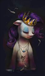 blue_eyeshadow blue_mood crookedtrees crown dejected downcast equid equine eyeshadow female fish friendship_is_magic fur half-length_portrait hasbro headgear horn jewelry key makeup mammal marine my_little_pony mythological_creature mythological_equine mythology necklace portrait rarity_(mlp) solo unicorn water white_body white_fur