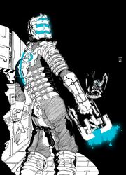 alien armor dead_space electronic_arts flesh_creature gun hi_res human humanoid isaac_clarke male mammal monster monstrous_humanoid necromorph plasma_cutter ranged_weapon restricted_palette slasher_(dead_space) solo undead unknown_artist visceral_games weapon zombie