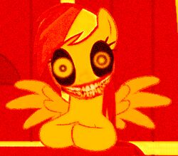 body_horror creepy creepypasta equid equine feathered_wings feathers female feral friendship_is_magic grin hair hasbro looking_at_viewer low_res mammal masich my_little_pony mythological_creature mythological_equine mythology nightmare_fuel pegasus rainbow_dash_(mlp) smile smile.dog solo teeth what_has_magic_done wings