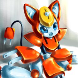 1:1 2009 alternative_fashion blue_eyes cord cyberpop electrical_plug electrical_plug_tail feline_ears female happy j-fashion jiayi kneeling machine medarot peppercat robot solo unusual_anatomy