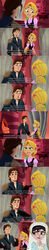  1boy 1boy2girls 2girls blonde_hair caption cassandra_(tangled) clothing dialogue disney disney_channel disney_princess eugene_fitzherbert female green_eyes human looking_back male mehefin013 nonude pale_skin rapunzel screenshot screenshot_edit suggestive surprised tangled tangled:_the_series text 