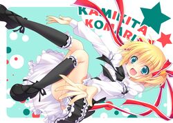  blonde_hair character_name commentary_request dress female frills gothic_lolita green_eyes hair_ribbon kamikita_komari little_busters! lolita_fashion nakada_rumi official_alternate_costume ribbon short_hair twintails 