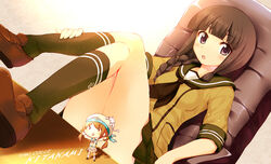  blush brown_eyes brown_hair error_musume_(kancolle) kantai_collection kitakami_(kancolle) kneehighs komone_ushio long_hair photoshop seifuku 