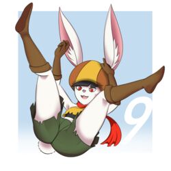  1:1 2018 anthro breasts clothed clothing dragon_ball dragon_ball_super eyelashes female fur gloves handwear hat headgear headwear kinglikeme lagomorph leporid looking_at_viewer mammal open_mouth rabbit red_eyes scarf simple_background small_breasts smile solo sorrel white_body white_fur 