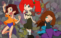  3girls amazake_arika brown_hair female junmai_karin kikuhime medarot multiple_girls red_hair tagme 