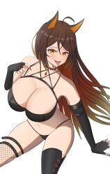  absurdres blush breasts brown_hair cleavage female from_above highres huge_breasts indie_virtual_youtuber long_hair looking_at_viewer simple_background sinder_(vtuber) sitting solo thick_thighs thighs wolf_girl yissou_art 