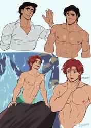  ariel canon_couple cauccaucdialogue disney genderbend genderswap male male_only merman muscles muscular muscular_male prince_eric rule_63 shirtless_male suyohara teen_boy the_little_mermaid water 