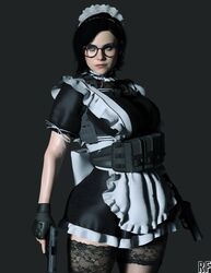  1girls 3d absurd_res black_hair call_of_duty call_of_duty_black_ops_cold_war clothed clothed_female dress female female_only fingerless_gloves fully_clothed glasses gloves gun helen_park_(cod) hi_res maid maid_uniform rude_frog solo solo_female stockings 