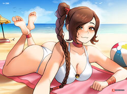  1girls ass avatar_the_last_airbender back barefoot beach bikini feet feet_up female large_breasts looking_at_viewer lying lying_down lying_on_stomach myst soft_shading solo solo_female swimsuit the_pose ty_lee yhw 