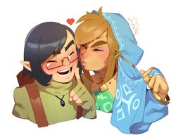  2boys absurd_res black_hair blonde_hair blush bozai breath_of_the_wild canon_crossdressing cheek_kiss combos-n-doodles crossdressing eyeshadow femboy feminine_male gerudo_link gerudo_top gerudo_veil girly glasses imminent_kiss kiss link link_(breath_of_the_wild) lipstick makeup male_focus male_only otoko_no_ko the_legend_of_zelda trap veil veil_aside white_background wholesome 