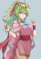  absurdres blue_background cosplay dogansa dragonstone dress female fire_emblem fire_emblem:_mystery_of_the_emblem fire_emblem_awakening fire_emblem_heroes green_eyes green_hair highres jewelry long_hair looking_at_viewer necklace official_alternate_costume pink_dress pointy_ears ponytail short_dress side_slit simple_background sleeveless sleeveless_dress smile solo stone tiara tiki_(adult)_(fated_divinity)_(fire_emblem) tiki_(adult)_(fire_emblem) tiki_(fire_emblem) tiki_(young)_(fire_emblem) tiki_(young)_(fire_emblem)_(cosplay) 