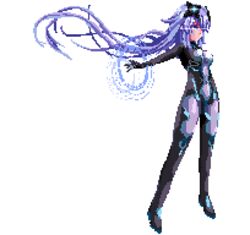  bodysuit commentary cundodeviant english_commentary female headgear long_hair lowres neptune_(series) next_purple outstretched_arm pixel_art purple_bodysuit purple_hair solo transparent_background very_long_hair 