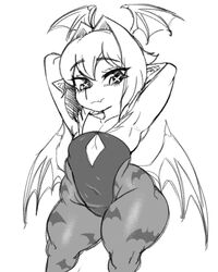  4:5 absurd_res adelia_(changbae) breasts butt_wings capcom changbae clothing costume darkstalkers female goblin hi_res humanoid leotard lilith_aensland monochrome not_furry simple_background small_breasts solo thick_thighs white_background wings 