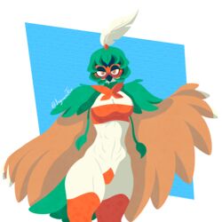  1:1 absurd_res anthro avian bird decidueye female generation_7_pokemon hi_res humanoid irgramfox mammal nintendo pokemon pokemon_(species) simple_background solo wings 