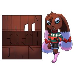  1:1 alpha_channel bear213 birthday blue_hair brown_body brown_fur emoji female fur generation_4_pokemon hair lopunny nintendo pink_hair pokemon pokemon_(species) ugly_sweater 