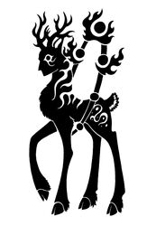  2015 2_horns 2_toes ambiguous_gender antlers aureola black_and_white cervine chest_tuft cloven_hooves countershade_fur countershade_tail countershading deer deity digital_drawing_(artwork) digital_media_(artwork) feet feral fetlocks fire full-length_portrait fur fur_markings hooves horn humanoid_face hydrogen_(element) mammal markings monochrome portrait quadruped raised_hoof scp-2845 scp_foundation scut_tail short_tail side_view silhouette simple_background solo sunnyclockwork tail toes tuft unguligrade white_background 