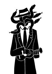  2015 6_heads alternate_species alto_clef_(scp_foundation) ambiguous_gender animal_head black_and_white clothed clothing digital_drawing_(artwork) digital_media_(artwork) directional_arrow dress_shirt fedora for_a_head forked_tongue hat headgear headwear humanoid lute male_(lore) monochrome multi_head musical_instrument necktie playing_ukulele plucked_string_instrument reptile scalie scp_foundation shirt silhouette simple_background snake solo string_instrument suit sunnyclockwork tongue topwear ukulele white_background 