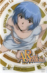  ayanami_rei bandai barefoot blue_hair breasts character_name female gainax highres iida_fumio looking_at_viewer neon_genesis_evangelion official_art red_eyes retro_artstyle scan short_hair solo toes 