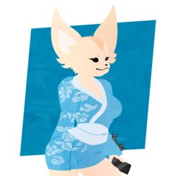  1:1 absurd_res aggretsuko ass blush breasts canid canine clothed clothing female fennec_fox fenneko fox fur hi_res humanoid irgramfox mammal sanrio solo true_fox 