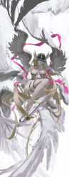  absurdres angel angewomon bare_shoulders belt blonde_hair bodysuit boobplate breasts cleavage clothing_cutout commentary covered_eyes digimon digimon_(creature) feathered_wings female full_body helmet helmet_over_eyes highres incredibly_absurdres large_breasts long_hair m1key02 multiple_wings o-ring stomach_cutout strapless_bodysuit white_bodysuit white_wings winged_helmet wings 