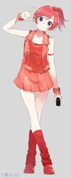  alternate_hairstyle armband blush commentary_request female full_body grey_background highres looking_at_viewer loose_socks love_live! love_live!_school_idol_project microphone morning_musume nishikino_maki pleated_skirt purple_eyes red_footwear red_hair red_skirt red_vest scrunchie shoes short_hair side_ponytail simple_background skirt sleeveless smile socks solo taiki_(ozone) vest wrist_scrunchie 