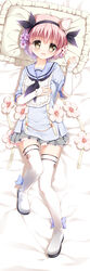  boots commentary_request dakimakura_(medium) female frilled_pillow frills full_body hand_on_own_chest headband lying mahou_shoujo_ikusei_keikaku open_mouth pillow sailor_collar snow_white_(mahoiku) solo thigh_boots thighhighs white_footwear xia_xiang_(ozicha) yellow_eyes 