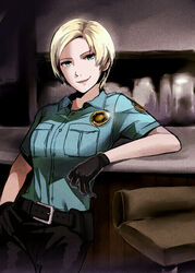  animification blonde_hair commentary_request cybil_bennett female nfyz police short_hair silent_hill_(series) solo 