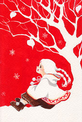  christmas commentary_request female original sitting snowflakes solo toyoda_izumi tree 