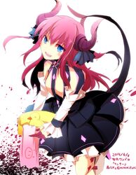  blue_eyes claws commentary_request detached_sleeves elizabeth_bathory_(fate) elizabeth_bathory_(fate/extra_ccc) elizabeth_bathory_(first_ascension)_(fate) fate/extra fate/extra_ccc fate_(series) female horns long_hair minafuni pink_hair pointy_ears rubber_duck solo tail tail_raised two_side_up 