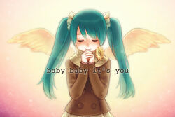  abe_(f!mixture) bad_id bad_pixiv_id closed_eyes english_text female flower hatsune_miku long_hair own_hands_clasped own_hands_together smile solo transparent twintails vocaloid wings 