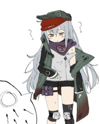  ? bad_id bad_pixiv_id blush_stickers coat commentary eyebrows female fertilization g11_(girls&#039;_frontline) girls&#039;_frontline gradient grey_eyes grey_hair hat long_hair looking_down off_shoulder ovum pelican_(s030) simple_background sleeves_past_wrists solo speech_bubble sperm_cell thigh_strap triangle_mouth very_long_hair white_background x-ray 