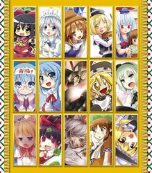  6+girls animal_ears ascot bespectacled black_hair blonde_hair blue_eyes blue_hair blush book bow braid breasts brown_eyes brown_hair calligraphy_brush cirno cleavage coffgirl collaboration colonel_aki commentary_request cooking detached_sleeves eyeball eyelashes food fried_rice glasses green_eyes green_hair grey_hair hachimaki hair_ribbon hair_tubes hairbow hakurei_reimu hat headband headdress highres hisou_tensoku instrument inubashiri_momiji izayoi_sakuya kamishirasawa_keine kirisame_marisa konpaku_youmu kore_(korewa13th) long_hair lunasa_prismriver maid maid_headdress mecha medium_breasts mizuhashi_parsee moriya_suwako multiple_girls niiya oerba_yun_fang one_eye_closed open_mouth paintbrush pointy_ears purple_eyes purple_hair red-framed_eyewear red_eyes ribbon robot short_hair sidelocks skirt smile sunny_milk tokin_hat touhou twin_braids violin wok wolf_ears yellow_eyes zpolice 