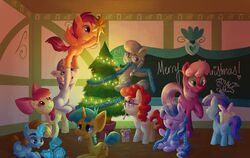  2012 accessory amber_eyes apple_bloom_(mlp) bow_(feature) bow_accessory bow_ribbon candy candy_cane chalkboard cheerilee_(mlp) christmas christmas_star christmas_tree christmas_tree_topper cutie_mark cutie_mark_crusaders_(mlp) dessert diamond_tiara_(mlp) earth_pony english_text equid equine eyewear feathered_wings feathers female feral food friendship_is_magic gift glasses glowing group hair hair_accessory hair_ribbon hairbow hasbro hi_res holidays horn horse information_board inside magic male mammal multicolored_hair my_little_pony mythological_creature mythological_equine mythology orange_body orange_feathers pegasus plant pony purple_eyes quadruped red_hair reuniclus_(artist) ribbons scootaloo_(mlp) silver_spoon_(mlp) snails_(mlp) snips_(mlp) sweetie_belle_(mlp) tail text tinsel tree twist_(mlp) two_tone_hair unicorn wings young young_feral 