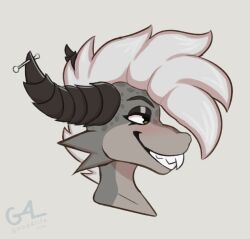  anthro deathclaw eyeshadow fallout furgonomics furry-specific_piercing gevaudan_(good4life4ever) good4life4ever grin hair horn horn_piercing makeup male microsoft mohawk piercing scalie side_view smile smirk solo teeth teeth_showing white_hair 