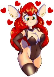  absurd_res anthro ass big_breasts big_butt big_eyes breasts bunny_costume clothed clothing costume ear_piercing female green_eyes hair hi_res huge_breasts huge_butt leggings legwear long_hair love piercing red_hair skimpy smile solo sophie_(forest_fever) suggestive the_blondeh thick_thighs wide_hips 