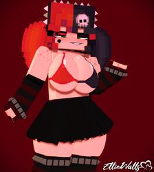  1girls 3d big_breasts bra breasts clothing ellie_walls face_tattoo female female_only freckles goth goth_girl green_eyes heart_tattoo horny_female huge_breasts looking_at_viewer mine-imator minecraft odysseyellie skirt skull_hair_ornament smile solo spiked_hairband standing strip_game tagme tattoo thick_thighs thighhighs twintails two_tone_hair wide_hips 