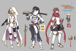  2boys bad_id bad_twitter_id black_hair blonde_hair elbow_gloves female gloves hood in-franchise_crossover lloyd_irving lloyd_irving_(fang_of_the_white_lions) mask midriff milla_maxwell milla_maxwell_(roar_of_the_white_lions) multiple_boys official_alternate_costume red_eyes sachico66 scarf single_thighhigh sword tales_of_(series) tales_of_asteria tales_of_symphonia tales_of_vesperia tales_of_xillia thighhighs weapon yuri_lowell yuri_lowell_(claw_of_the_white_lions) 