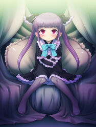  absurdres blush bones_(company) character_request darker_than_black feet female gothic_lolita her_step_1.0 highres lolicon lolita_fashion long_hair no_shoes pink_eyes purple_hair ribbon sitting smile solo thighhighs twintails yoshi_(crossmind) 