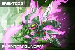  character_name chibi commentary_request crossbone_gundam crossbone_gundam_ghost energy_sword glowing glowing_eye gundam mecha memento_vivi no_humans open_mouth phantom_gundam robot skull solo sword weapon zoom_layer 